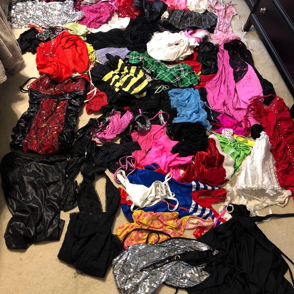 Women's Mixed Intimates & dance wear - well worn stripper outfits dresses gowns